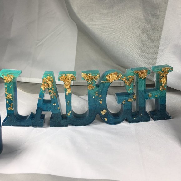 Resin Laugh Sign with 2 Votive Candle Holders - Picture 3 of 14